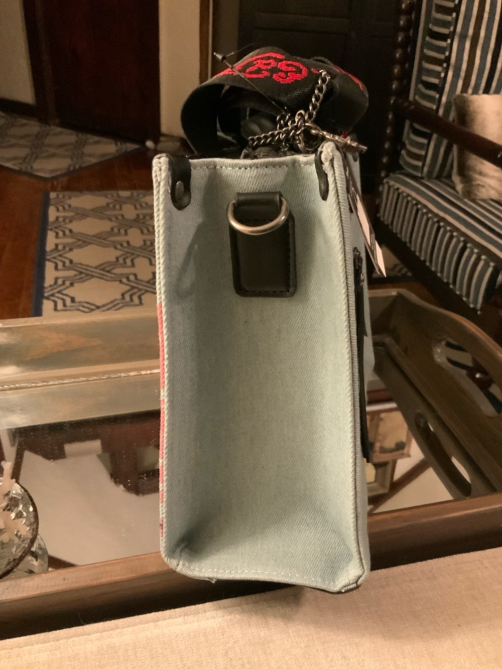 Ed Hardy Tattoo Rose & Skull Denim Rhinestone Purse NWT - Picture 9 of 13